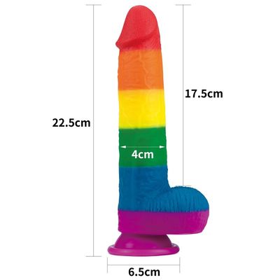 Płynny silikon 22,5 cm Rainbow Dildo Sex Toy Fałszywy penis z przyssawką